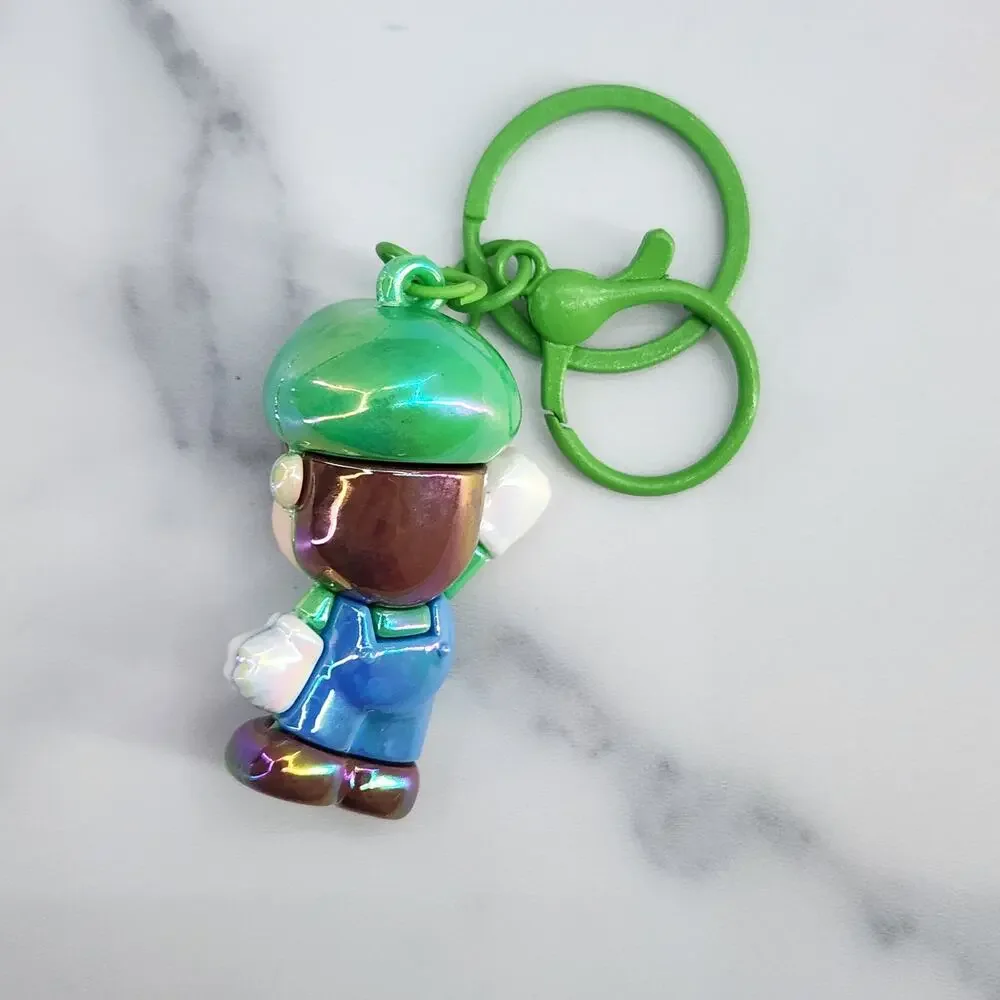 *NEW* Mario! Super Mario 3D Figure Keychain Bag Charm Iridescent Green & Blue
